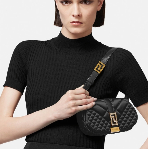 Versace La Greca Mini Goddesses Black Satin Bag NWT - Picture 3 of 7